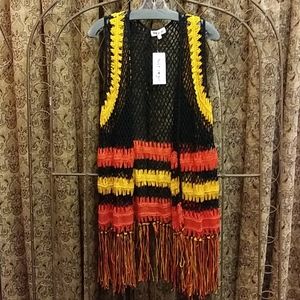 Deep Sugar Sleeveless Crocheted Long Vest Size XL